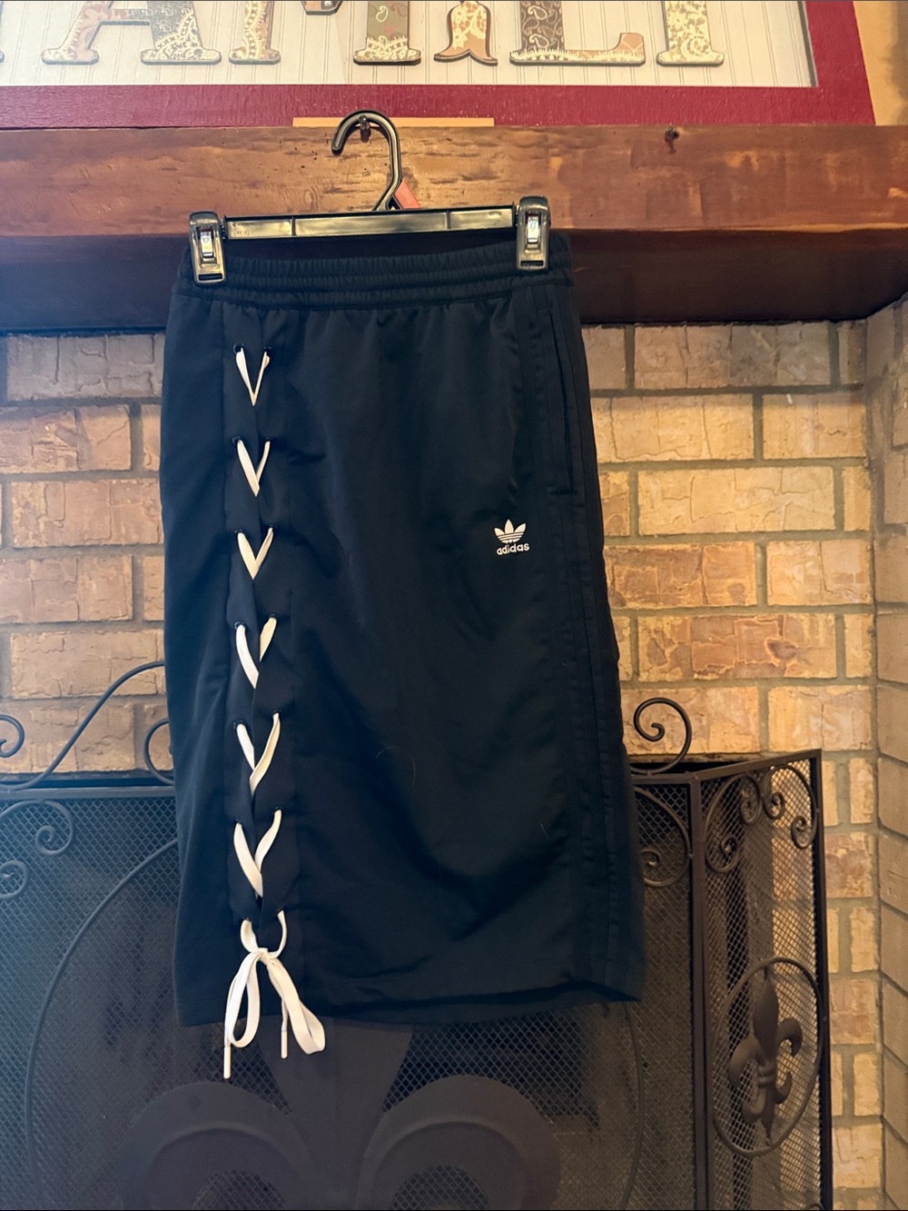 adidas Black Midi Skirt with White Lace-Up Trim